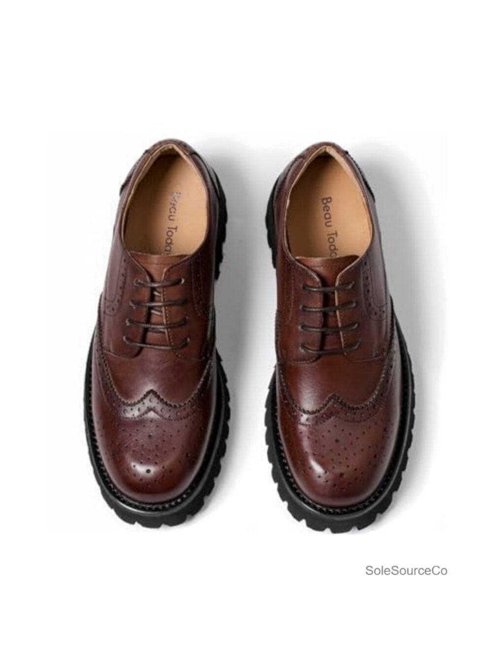 Genuine Leather Platform Oxfords Chunky Lug Sole Brogue Wingtip Dress Shoes